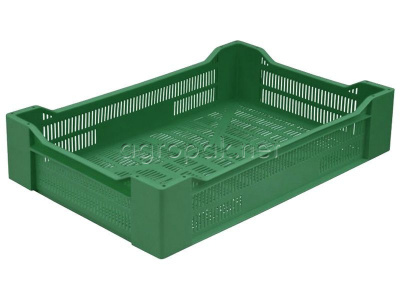 Ящик ягодный пластиковый TR 119, перфорированный, 600х400х135 мм, цвет зеленый