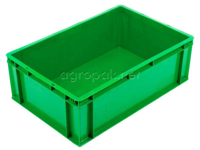 Пластиковый ящик ТОП 200 сплошной, без ручек, 600x400x200 мм, зеленый