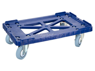 Пластиковая тележка для ящиков TR 508-2 цвет синий, 625х400 мм, серые резиновые колеса 