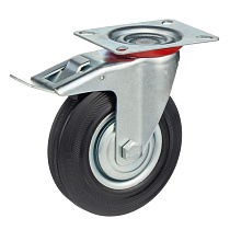 Колесо поворотное с тормозом Стелла-техник 4003-125 диаметр 125мм, грузоподъемность 100кг, резина, металл