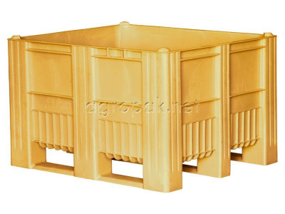 Цельнолитой контейнер BoxPallet на 3-х полозьях, 1200х1000х740 мм, желтый