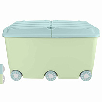 Ящик для игрушек на колесах, 66,5л, 685х395х385 мм (зеленый) с голубой крышкой