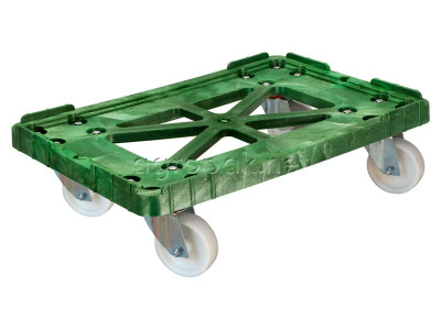 Пластиковая тележка для ящиков TR 508-1, цвет зеленый, 625х400 мм, полиамидные колеса