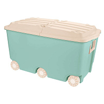 Ящик для игрушек на колесах, 66,5л, 685х395х385 мм (зеленый) с розовой крышкой
