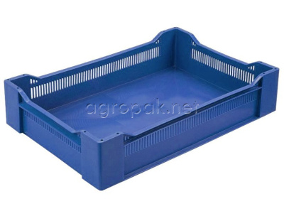 Ящик ягодный TR 120, дно сплошное, стенки перфорированные, 600х400х135 мм, синий