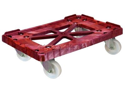 Пластиковая тележка для ящиков TR 508-1, цвет красный, 625х400 мм, полиамидные колеса