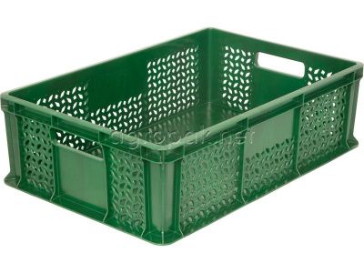 Пластиковый ящик TR 706.02 сплошное дно, стенки перфорированные, 600х400х180 мм, зеленый